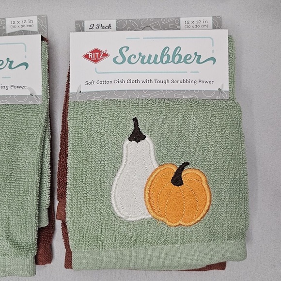 New Set of 2 Ritz Scrubber Cotton Dish Cloth 2 packs Pumpkins Gourds 12x12 - Picture 2 of 6